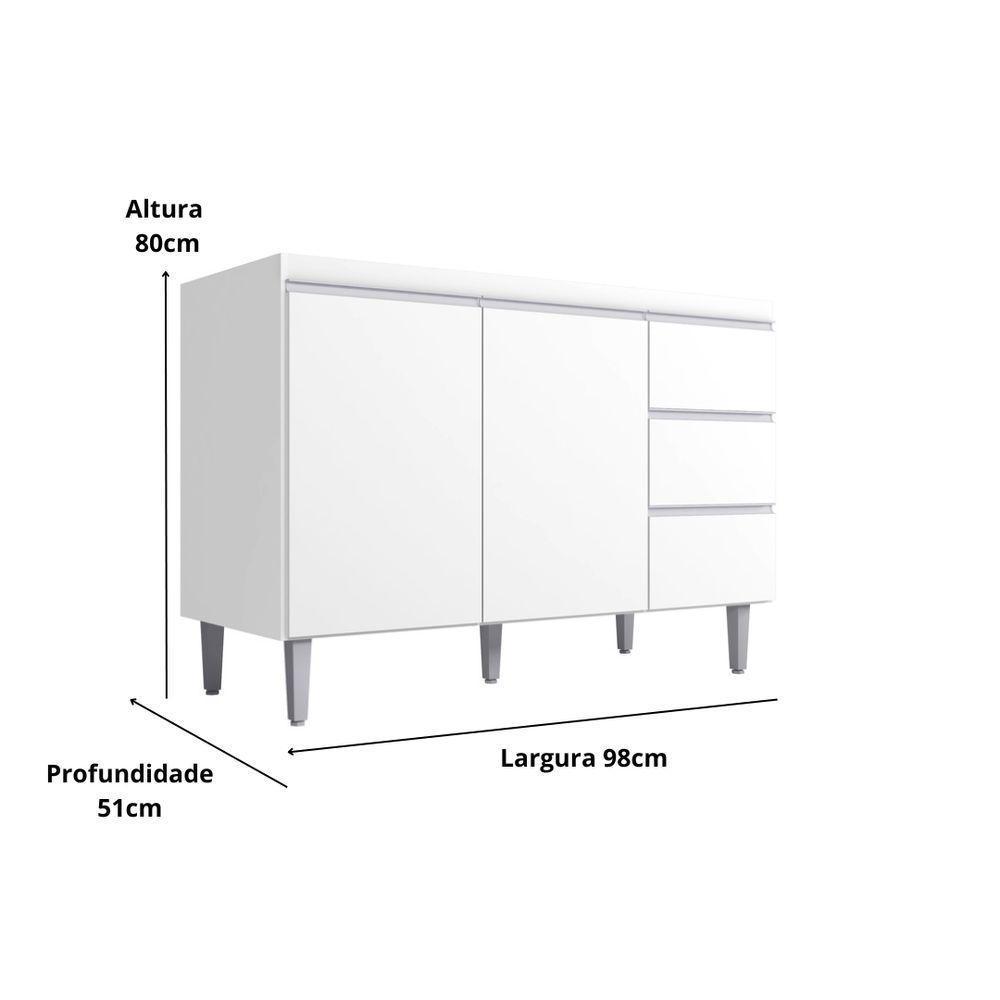 Kit Balcão Gabinete Para Pia Andreia 100cm C- Balcão Cooktop 4 Ou 5 Bocas Branco - 4