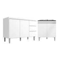 Kit Balcão Gabinete Para Pia Andreia 100cm C- Balcão Cooktop 4 Ou 5 Bocas Branco - 1