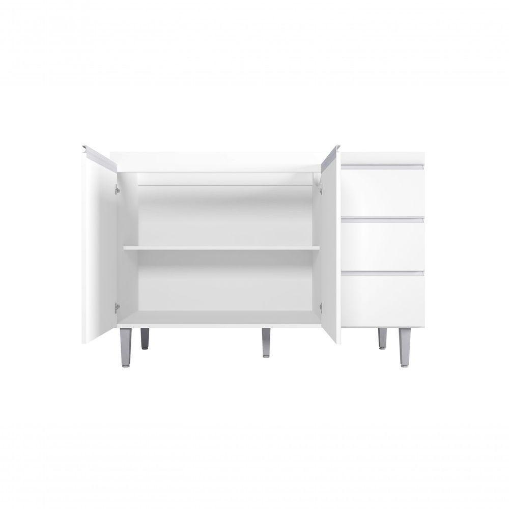 Balcão Gabinete Para Pia Andreia Sem Tampo 120cm 2 Portas 3 Gavetas Branco - 6