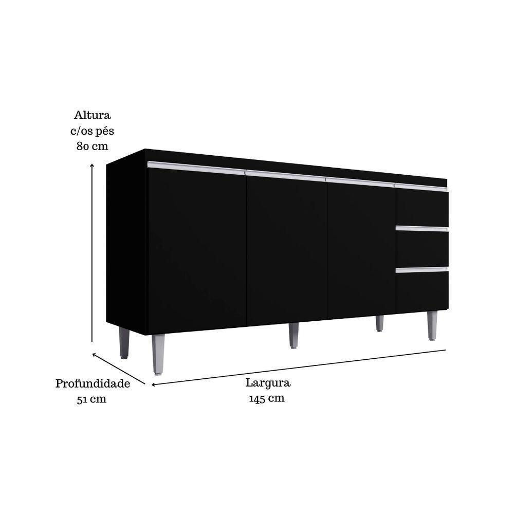 Balcão Gabinete Para Pia Andreia Sem Tampo 150cm 3 Portas 3 Gavetas Preto - 5