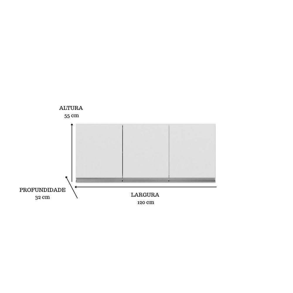 Armário Aéreo P- Cozinha Andreia 120cm C- 3 Portas Branco - 4