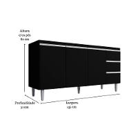 Balcão Gabinete Para Pia Andreia Sem Tampo 150cm 3 Portas 3 Gavetas Preto - 3