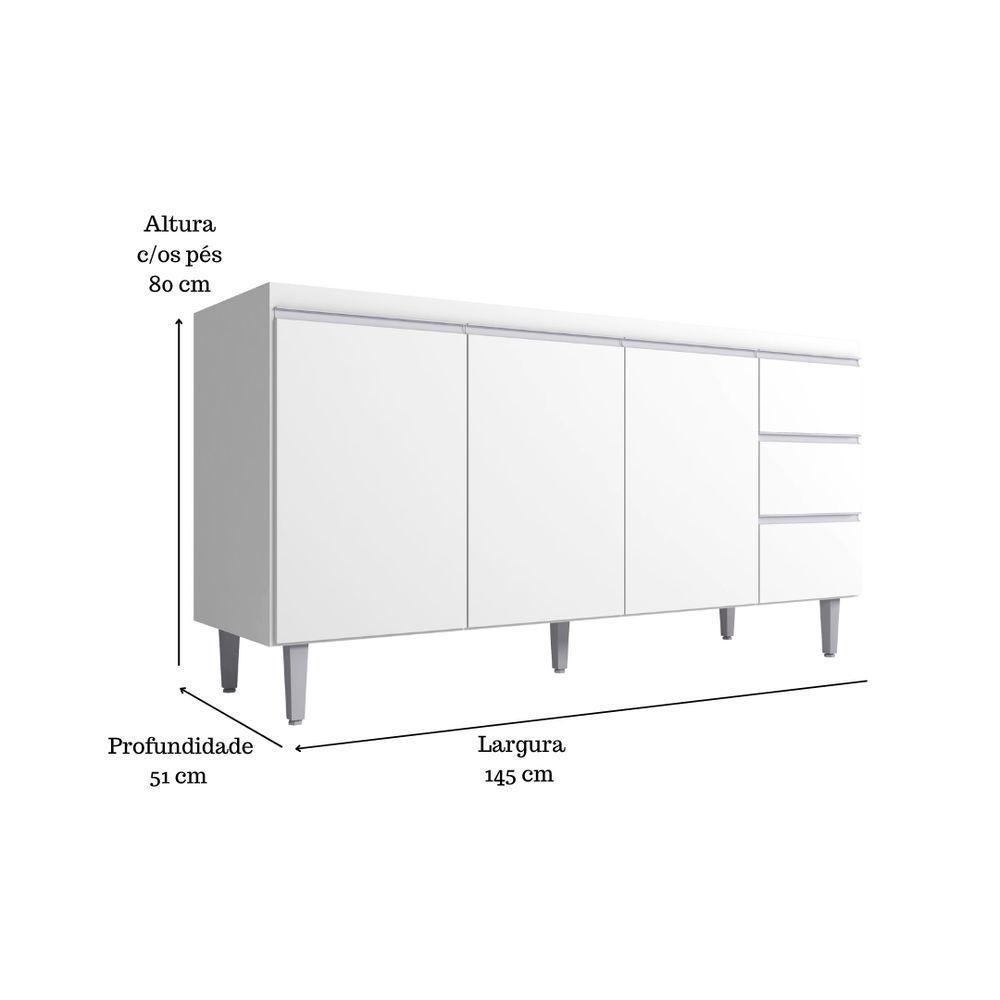 Balcão Gabinete Para Pia Andreia Sem Tampo 150cm 3 Portas 3 Gavetas Branco - 2