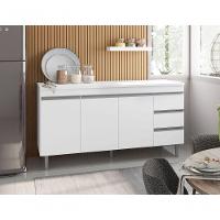 Balcão Gabinete Para Pia Andreia Sem Tampo 150cm 3 Portas 3 Gavetas Branco