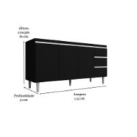 Balcão Gabinete Para Pia Andreia Com Tampo 160cm 3 Portas 3 Gavetas Preto - 5