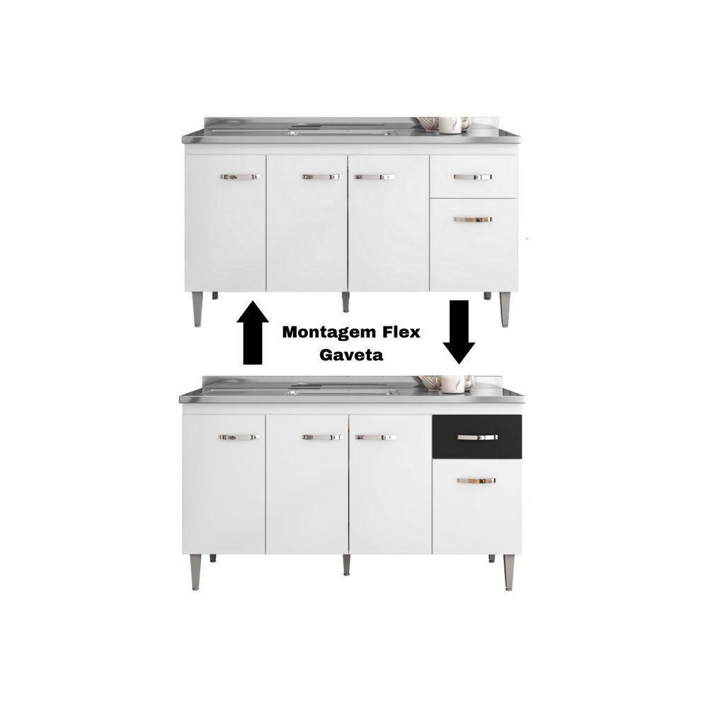 Balcão Gabinete Para Pia Gabriela Sem Tampo 150cm 4 Portas 1 Gaveta Branco - 3