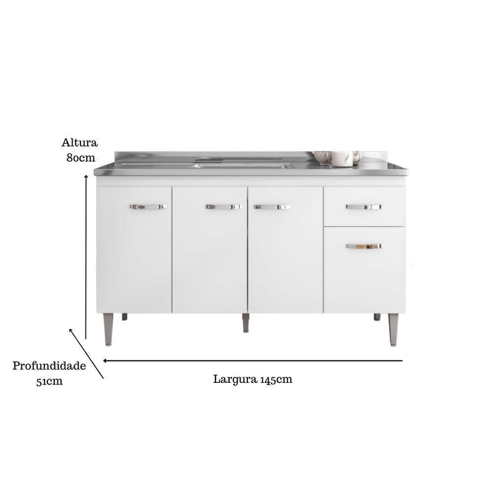 Balcão Gabinete Para Pia Gabriela Sem Tampo 150cm 4 Portas 1 Gaveta Branco - 5