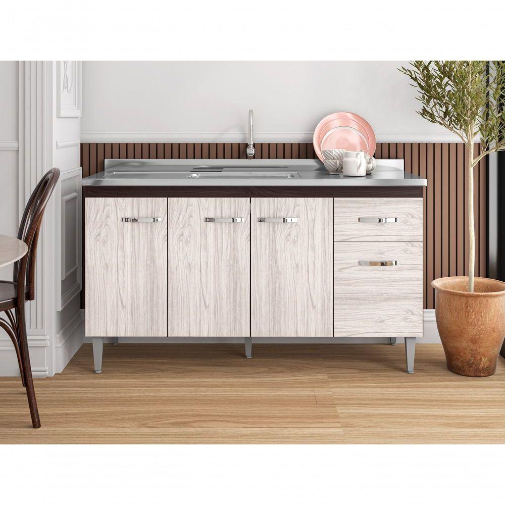 Balcão Gabinete Para Pia Gabriela Sem Tampo 150cm 4 Portas 1 Gaveta Marrom - 2