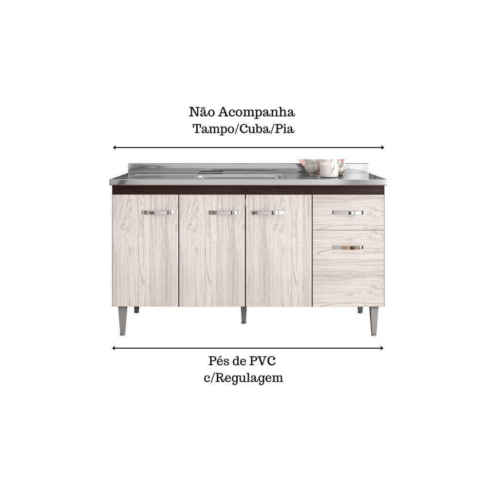 Balcão Gabinete Para Pia Gabriela Sem Tampo 150cm 4 Portas 1 Gaveta Marrom - 3