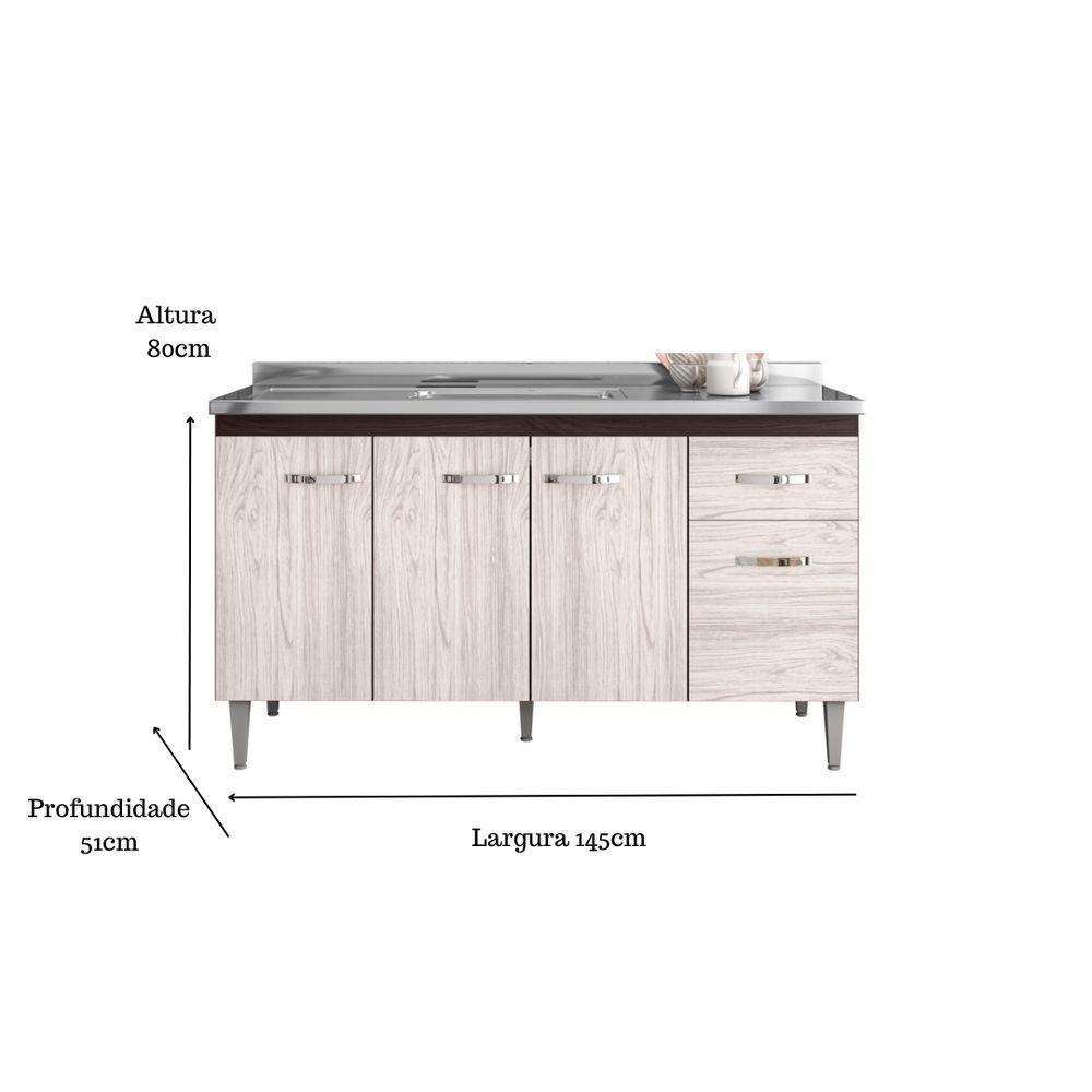 Balcão Gabinete Para Pia Gabriela Sem Tampo 150cm 4 Portas 1 Gaveta Marrom - 5