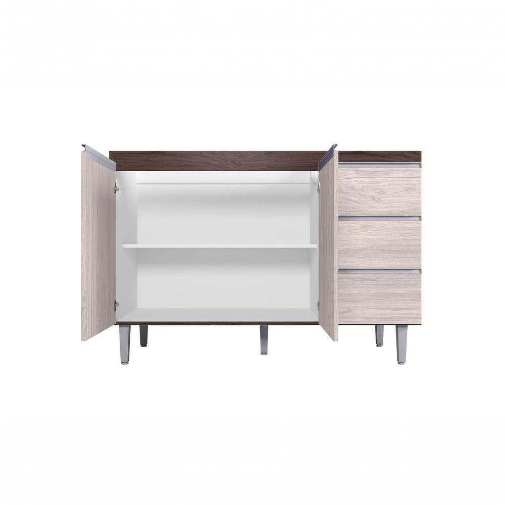 Balcão Gabinete Para Pia Andreia Sem Tampo 120cm 2 Portas 3 Gavetas Marrom - 3