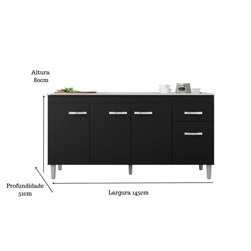Balcão Gabinete Para Pia Gabriela Sem Tampo 150cm 4 Portas 1 Gaveta Preto - 4