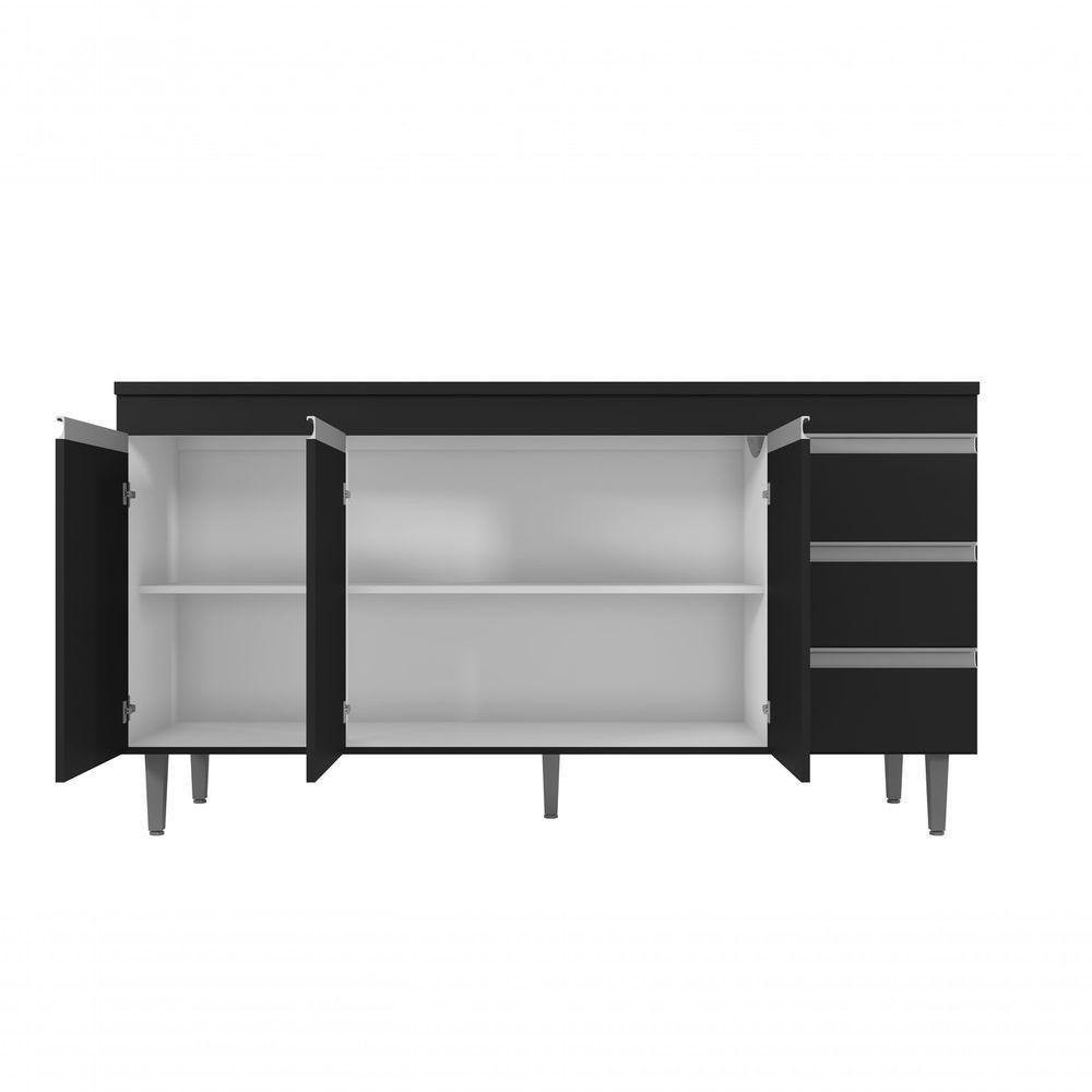 Balcão Gabinete Para Pia Andreia Com Tampo 160cm 3 Portas 3 Gavetas Preto - 2