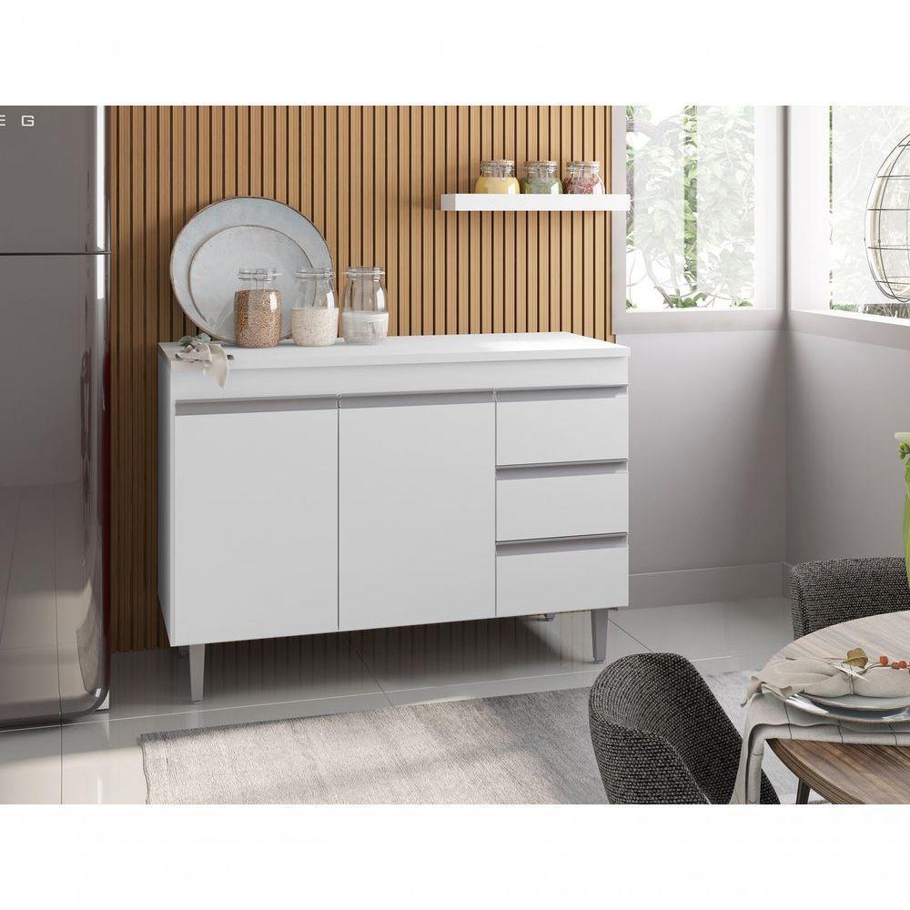 Balcão Gabinete Para Pia Andreia Sem Tampo 120cm 2 Portas 3 Gavetas Branco - 3