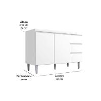 Balcão Gabinete Para Pia Andreia Sem Tampo 120cm 2 Portas 3 Gavetas Branco