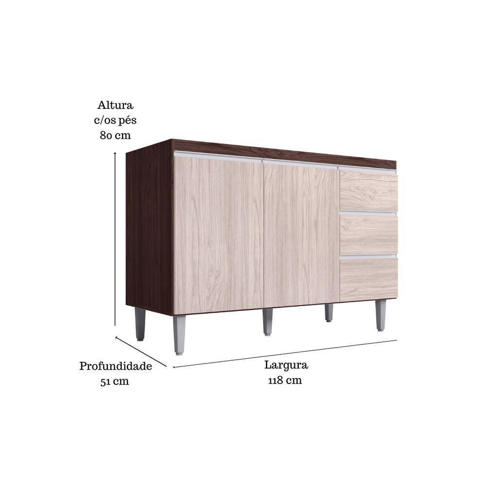 Balcão Gabinete Para Pia Andreia Sem Tampo 120cm 2 Portas 3 Gavetas Marrom - 4