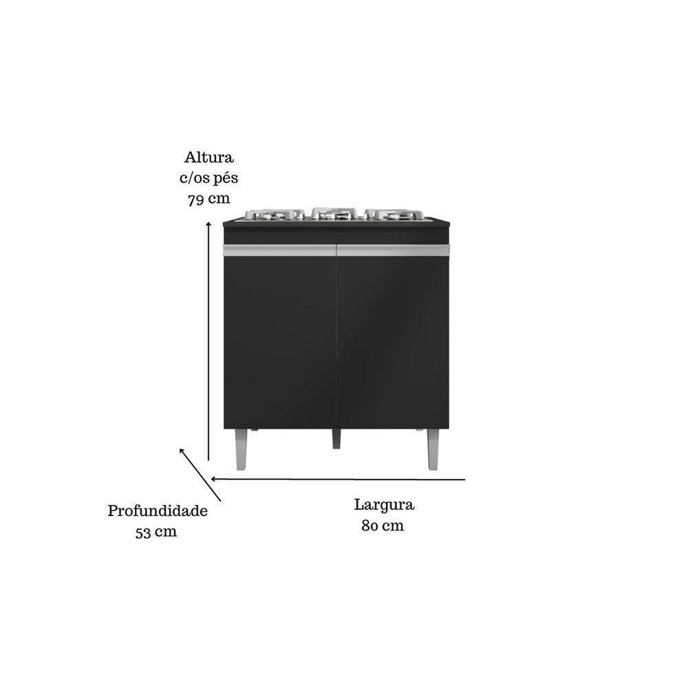 Kit Balcão Gabinete Para Pia Andreia 100cm C- Balcão Cooktop 4 Ou 5 Bocas Preto - 3