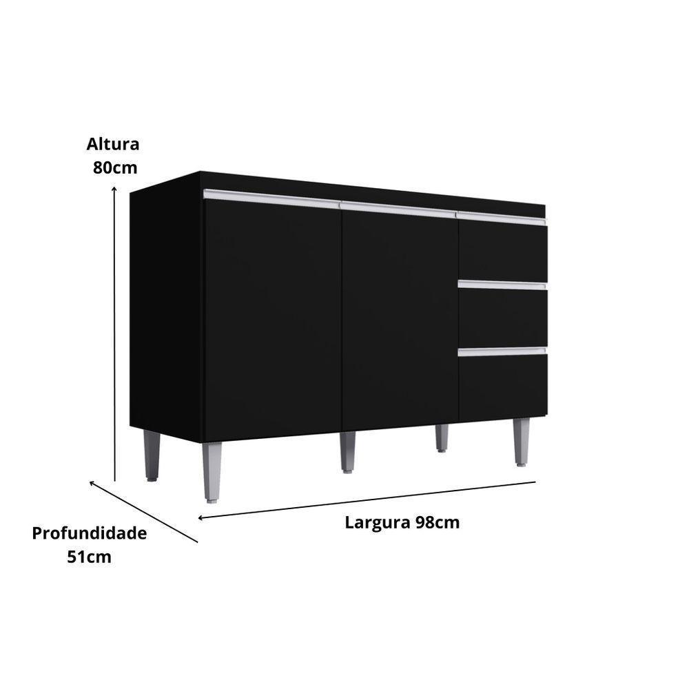 Kit Balcão Gabinete Para Pia Andreia 100cm C- Balcão Cooktop 4 Ou 5 Bocas Preto - 5