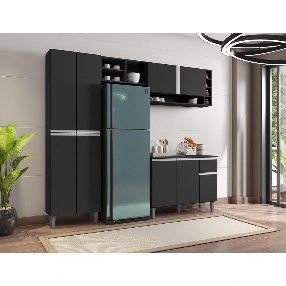 Cozinha Modulada Completa 230cm Com Balcão E Armário Aéreo Vanessa Preto - 2
