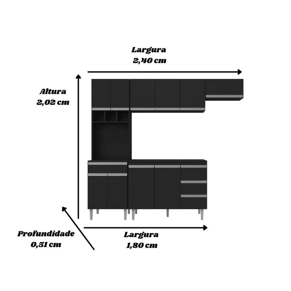 Cozinha Completa Modulada Andreia 5 Peças 240cm Preto - 4
