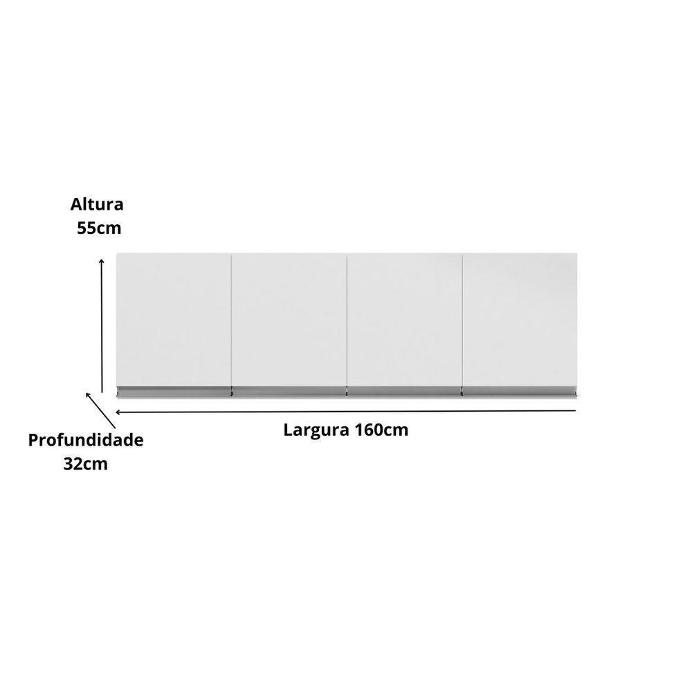 Armário Aéreo P- Cozinha Andreia 160cm C- 4 Portas Branco - 5