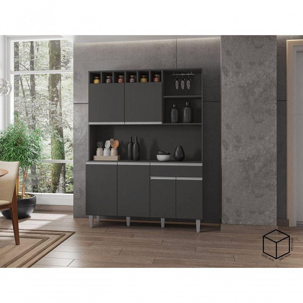 Kit Cozinha Compacta Alice 130cm C-6 Portas 1 Gaveta Cinza - 4