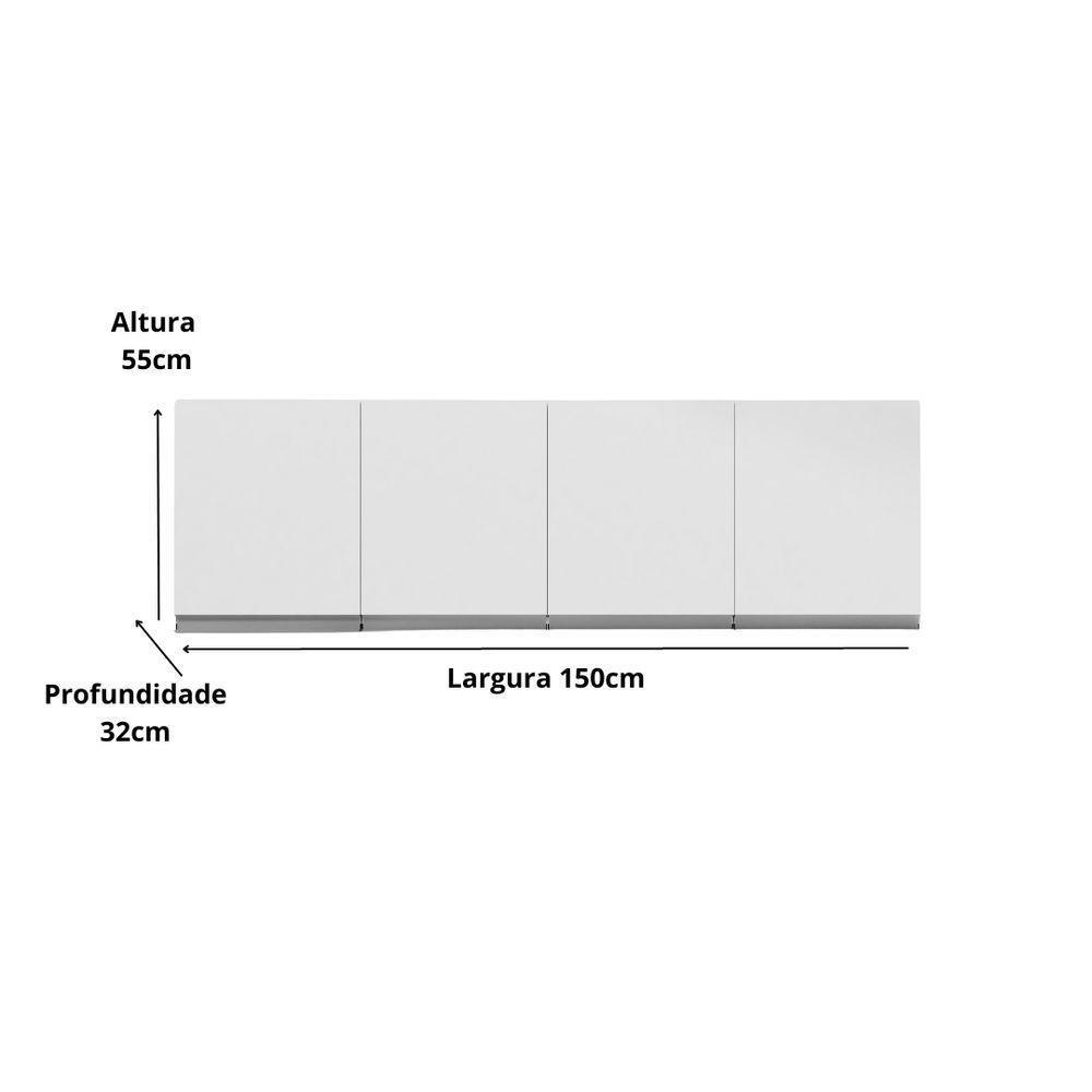 Armário Modulo Aéreo P- Cozinha Andreia 150cm C- 4 Portas - 2