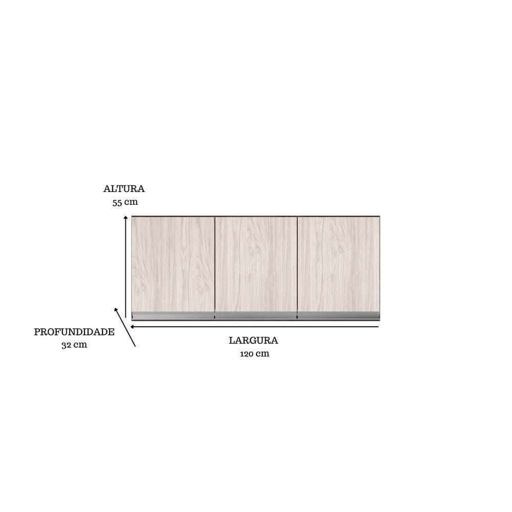 Armario Módulo Aéreo P- Cozinha Andreia 120cm C- 3 Portas - 3