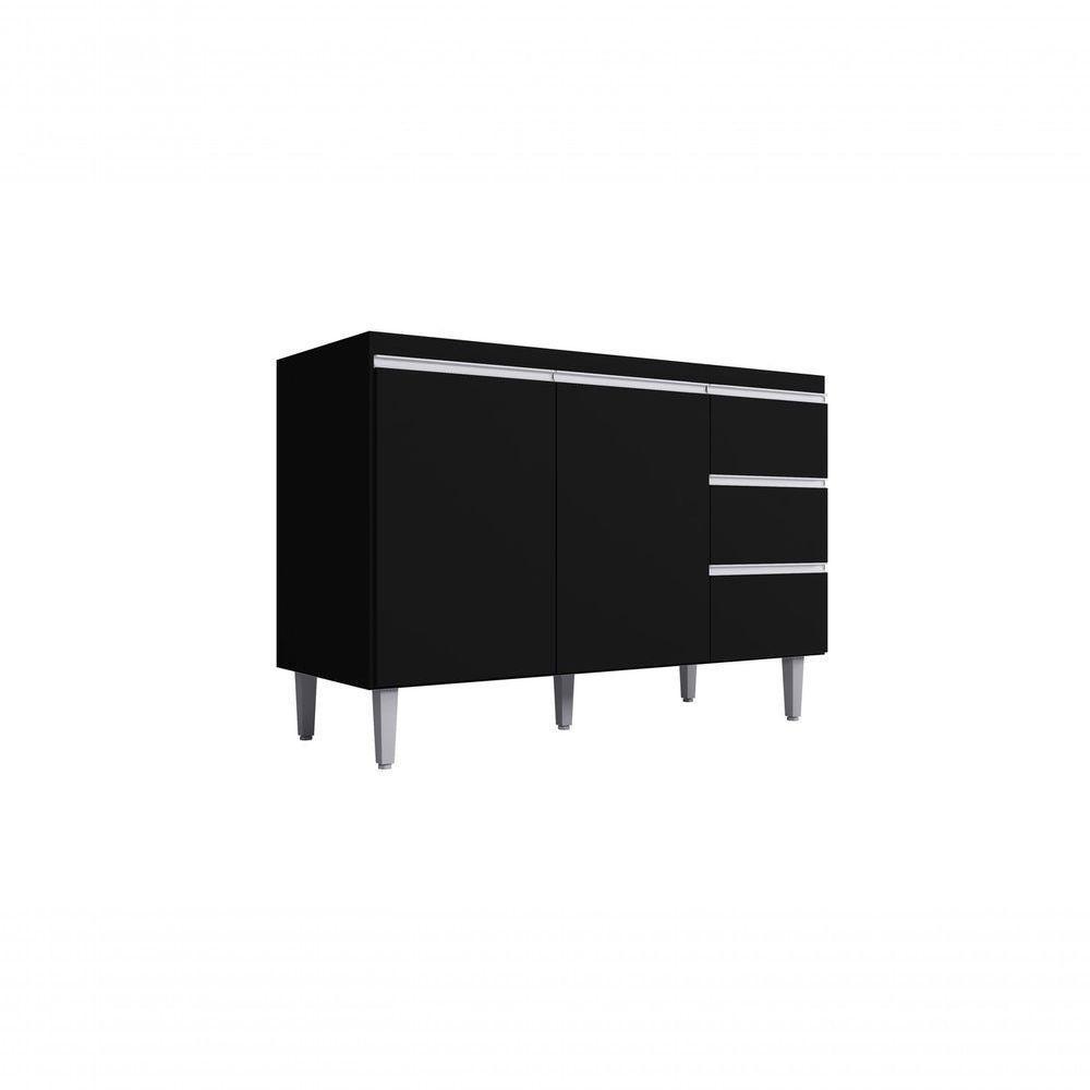Balcão Gabinete Para Pia Andreia Sem Tampo 120cm 2 Portas 3 Gavetas Preto - 1