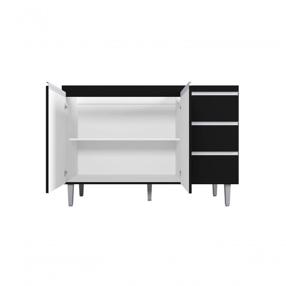 Balcão Gabinete Para Pia Andreia Sem Tampo 120cm 2 Portas 3 Gavetas Preto - 4