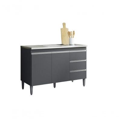Gabinete Para Pia Andreia Sem Tampo 120cm 2 Portas 3 Gavetas Cinza Fosco
