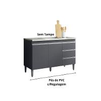 Gabinete Para Pia Andreia Sem Tampo 120cm 2 Portas 3 Gavetas Cinza Fosco - 2
