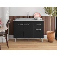 Balcão Gabinete Para Pia Gabriela Sem Tampo 120cm 3 Portas 1 Gaveta Preto - 4