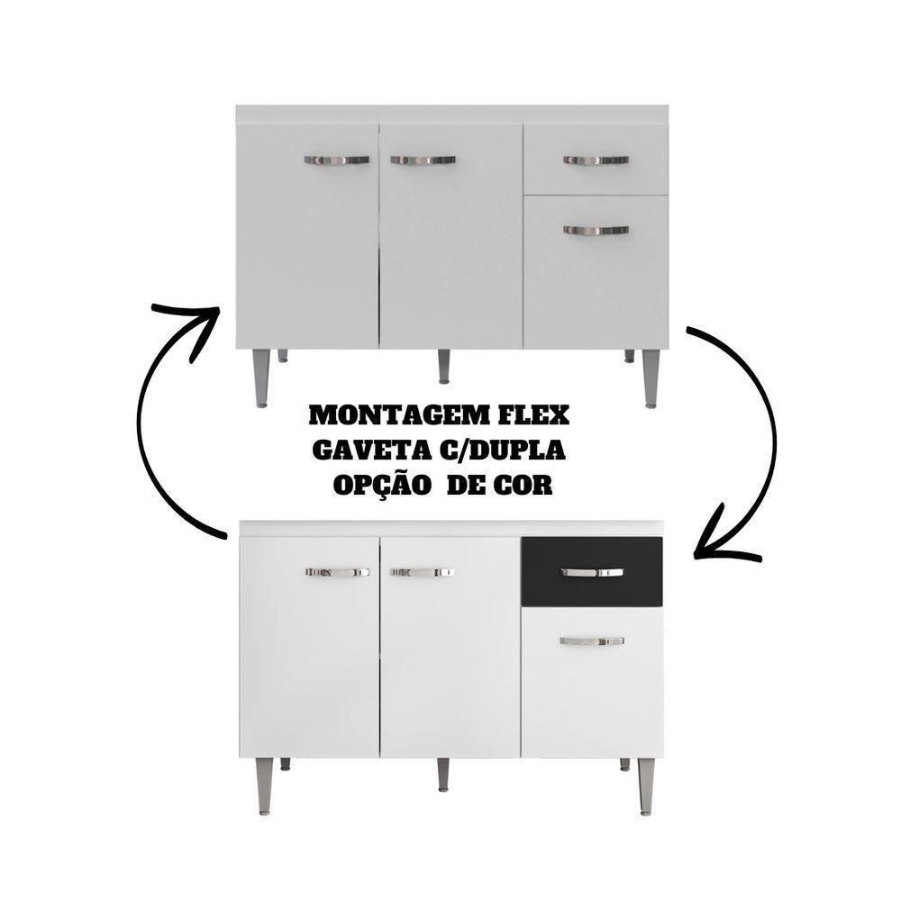 Balcão Gabinete Para Pia Gabriela Sem Tampo 120cm 3 Portas 1 Gaveta Branco - 2