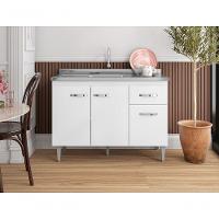 Balcão Gabinete Para Pia Gabriela Sem Tampo 120cm 3 Portas 1 Gaveta Branco