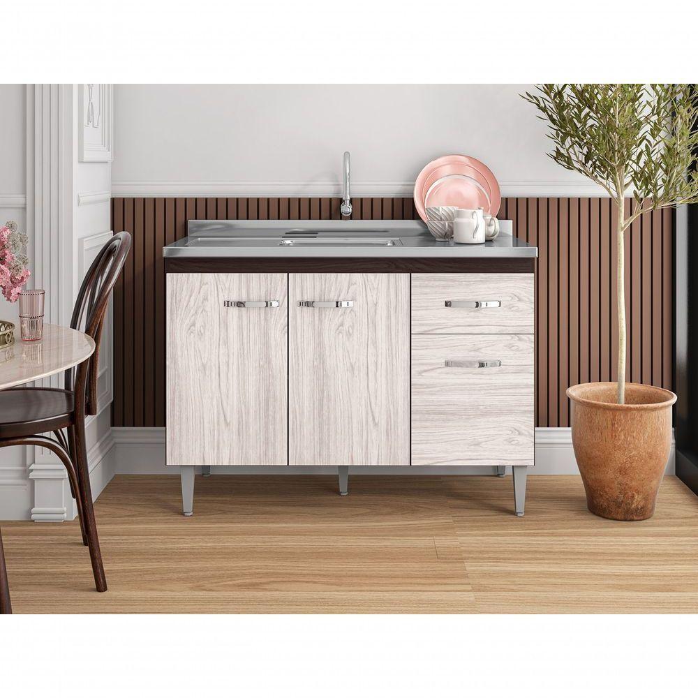 Balcão Gabinete Para Pia Gabriela Sem Tampo 120cm 3 Portas 1 Gaveta Marrom - 3