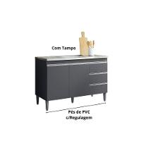 Balcão Gabinete Para Pia Andreia Com Tampo 120cm 2 Portas 3 Gavetas Cinza Fosco - 4
