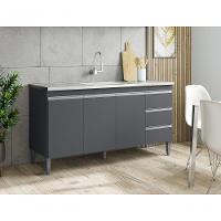 Balcão Armário Gabinete Para Pia Andreia S-tampo 150cm 3 Portas 3 Gavetas Cinza Fosco - 2