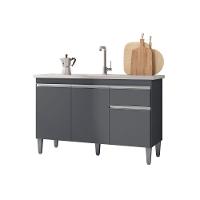 Balcão Gabinete Armário Tatiane 120cm 3 Portas E 1 Gaveta C-tampo Cinza - 1