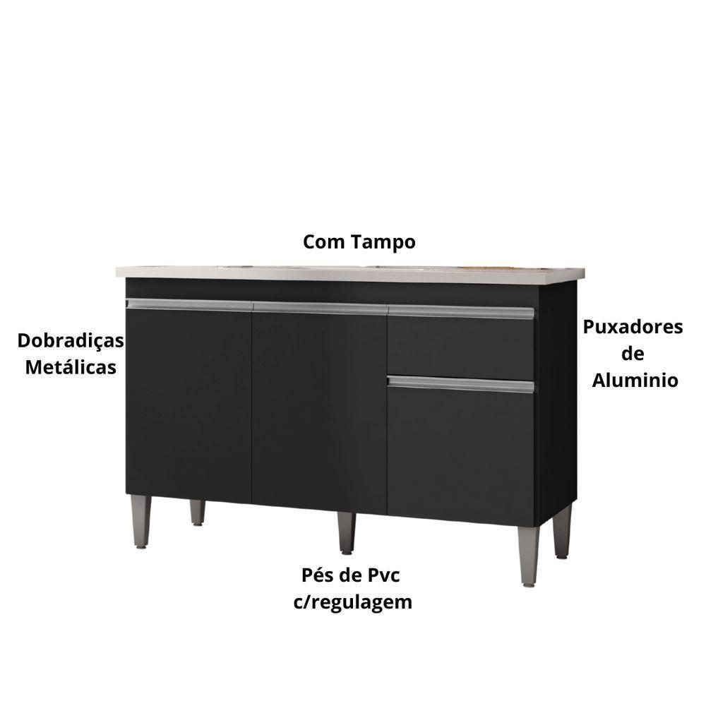 Balcão Gabinete Módulo P-pia Tatiane 120cm 3 Portas E 1 Gaveta C-tampo Preto - 4