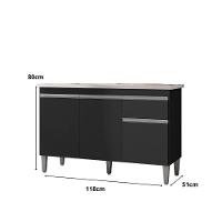 Balcão Gabinete Módulo P-pia Tatiane 120cm 3 Portas E 1 Gaveta C-tampo Preto - 2