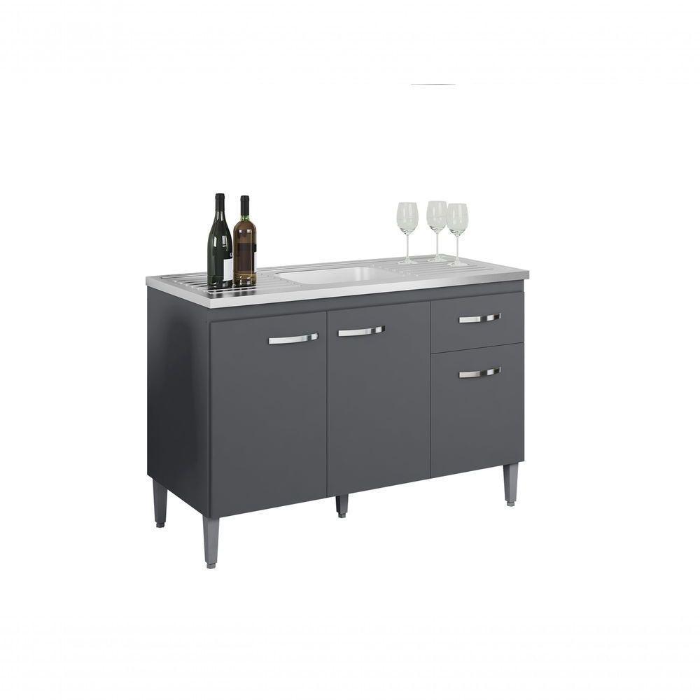 Balcão Gabinete Para Pia Gabriela Sem Tampo 120cm 3 Portas 1 Gaveta Cinza Fosco - 1