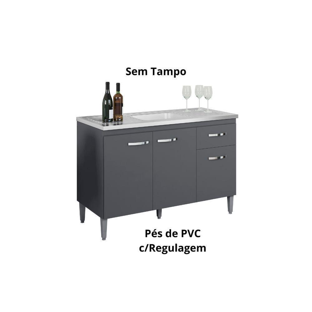 Balcão Gabinete Para Pia Gabriela Sem Tampo 120cm 3 Portas 1 Gaveta Cinza Fosco - 3