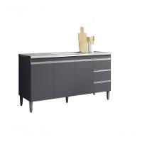 Balcão Gabinete Para Pia Andreia Com Tampo 150cm 3 Portas 3 Gavetas Cinza Fosco - 1