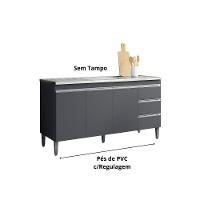 Balcão Gabinete Para Pia Andreia Sem Tampo 150cm 3 Portas 3 Gavetas Cinza Fosco - 4