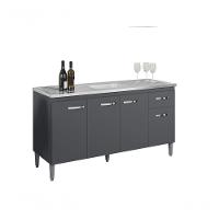 Balcão Gabinete Para Pia Gabriela Com Tampo 150cm 4 Portas 1 Gaveta Cinza Fosco - 1