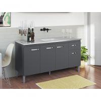 Balcão Gabinete Para Pia Gabriela Com Tampo 150cm 4 Portas 1 Gaveta Cinza Fosco - 2