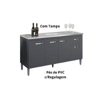 Balcão Gabinete Para Pia Gabriela Com Tampo 150cm 4 Portas 1 Gaveta Cinza Fosco - 4