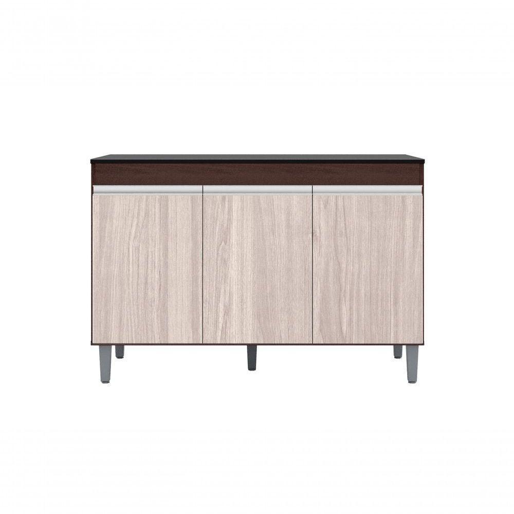 Balcão Gabinete Manu 120cm 3 Portas S-tampo Marrom - 5