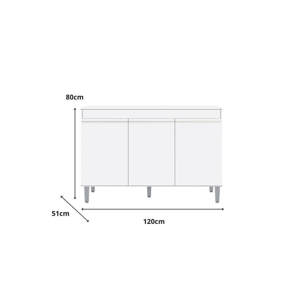 Balcão Gabinete Manu 120cm 3 Portas S-tampo Branco - 5
